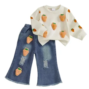 Girls Easter Outfit  Pullover and Denim Bell Bottoms
