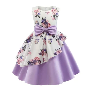 Fashion Flower Print Girls Sleeveless Dress