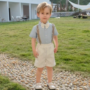 Kids Formal Strap Shirt Shorts Bowtie Set