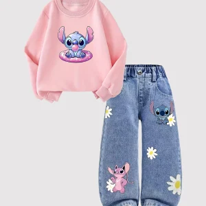 【2-piece set】Disney - girl's sports hoodie + jeans set