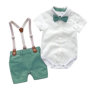 Boys Long Sleeve Suspender Romper Shirt