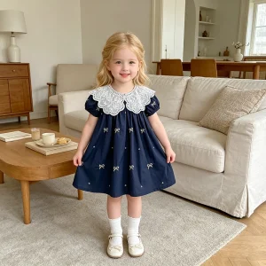 Summer Girl Dresses Children Baby Cotton Bubble Dress 2-6Yrs Short Sleeves Princess Baby Girl Bow Print Casual Dress