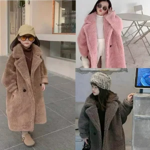 Fashion Boys and Girls' Cotton Jacket Velvet Soft Clip Cotton Thick Long Coat Jacket 2026 Winter New Year's Coat