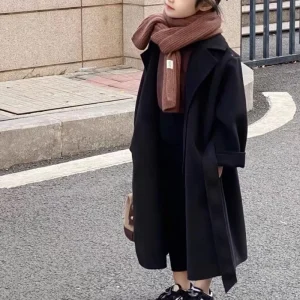 2025 Winter New Girl's Thickened Wool Coat Mid Length Versatile New Year Trendy Coat