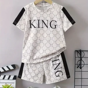 2025 Summer new children's suit Summer top and shorts 2-piece sportwear Cool boy pullover T-shirt Comfortable soft breathable