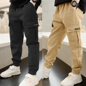 Teen Boys Spring Autumn Trousers Outdoor Handsome Slim Fit Casual Cargo Pants Children Sport Britches